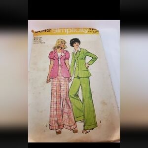 Vintage 1973 Simplicity 2 Style Sleeve Jacket & Cuffed Pant Pattern #5642 Sz 7JP